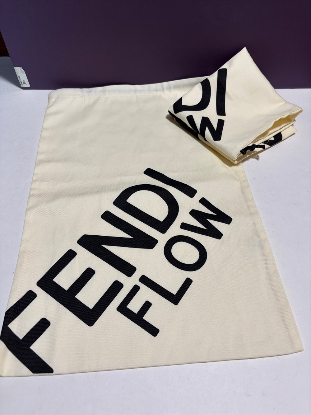 Fendi Cream and Black Logo Drawstring Dust Bag two 12 x 18 inches